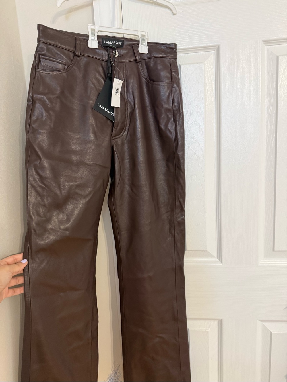 NWT Lamarque Wide Leg Faux Leather Pants in Deep Brown SIZE 24